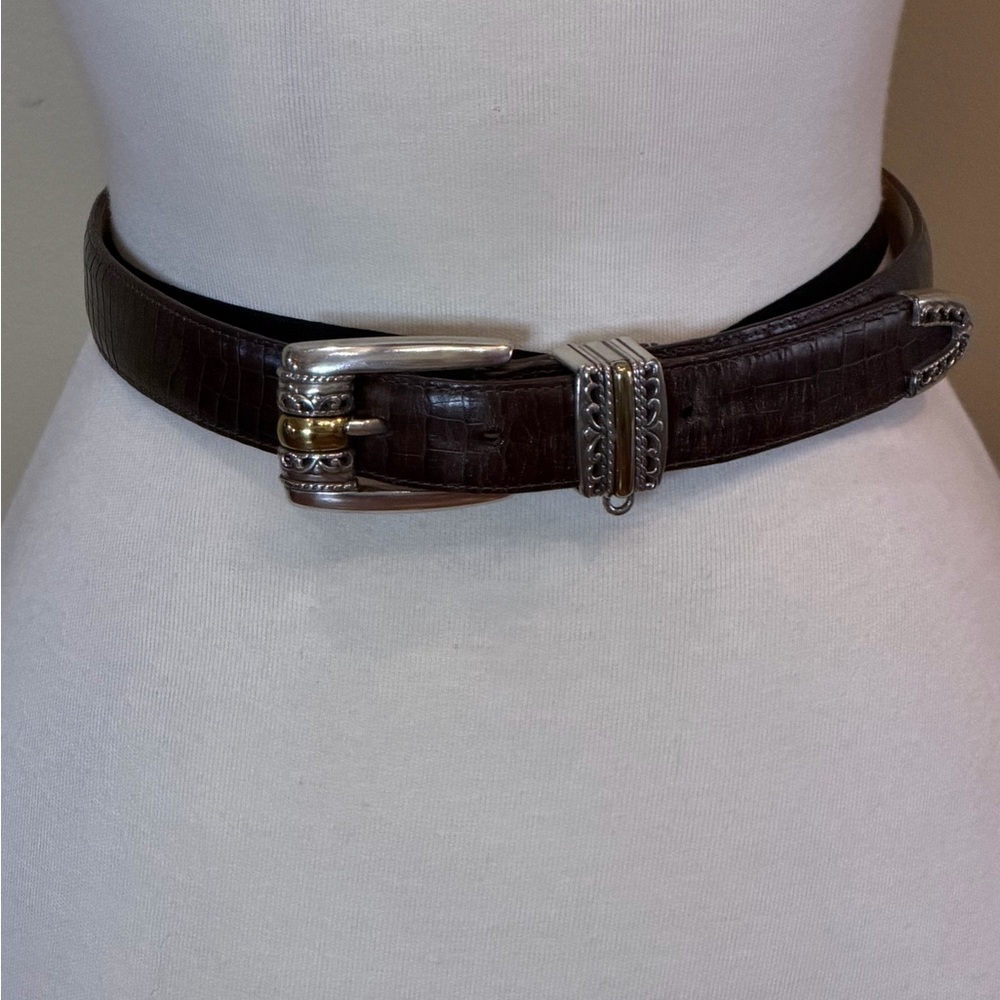 Brighton | Size Small (28) Vintage Dark Brown Belt with Silver and Gold Details